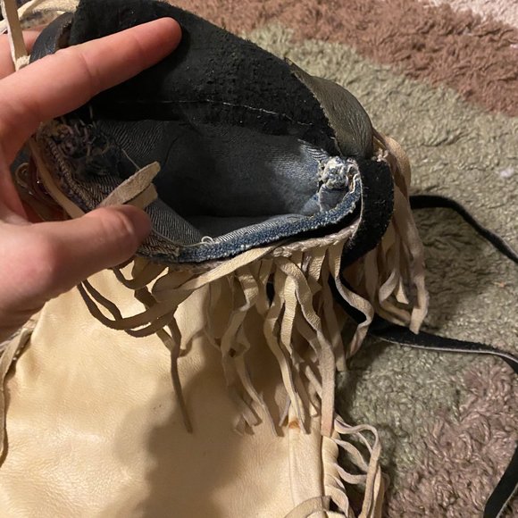 Vintage handmade LEATHER wine bag / purse fringe - Picture 4 of 5